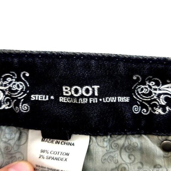 Express Stella Regular Fit Low Rise Blue Brown Denim Whisker Jeans Size 8R 34/33 - Picture 11 of 15